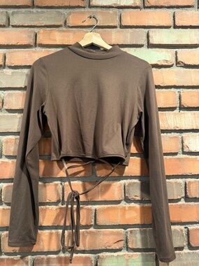 Ambiance Brown Long-Sleeve Wrap Crop Top